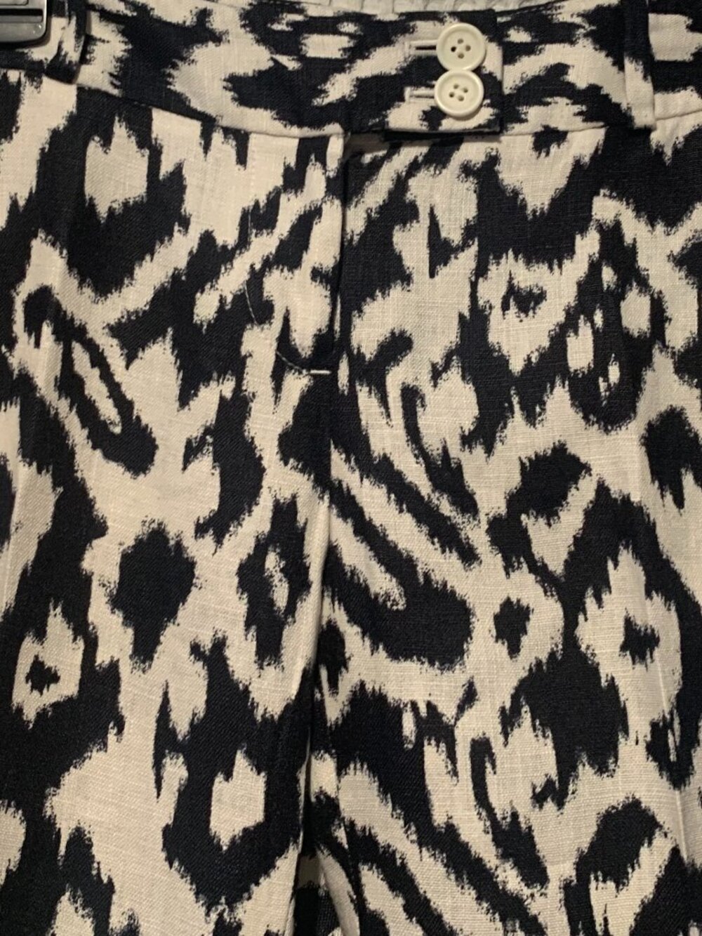 Loft Ladies Black & Cream Abstract Leopard Linen Pants